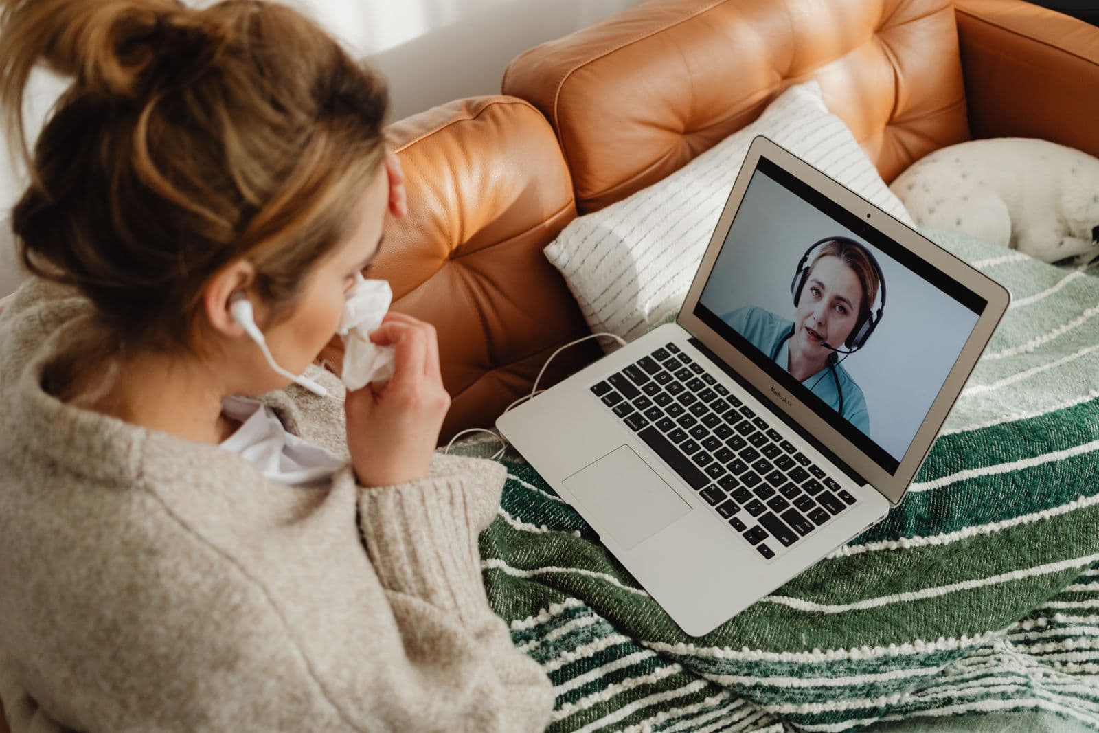 Patient having a follow-up video call from home